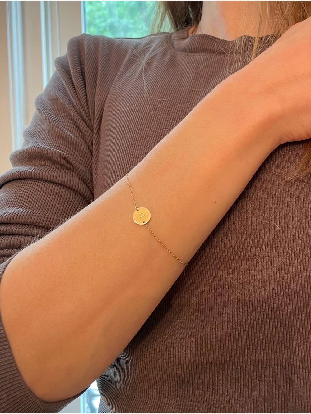 Gldn 14k Gold Monogram “D” Gold Disc Chain Bracelet
